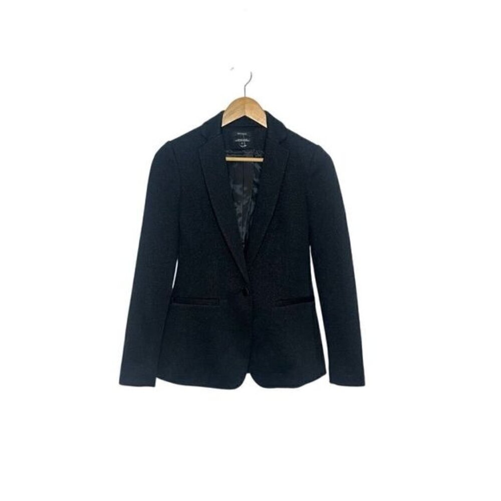 Rw & Co. Women's Single-Breasted Stretch Lining Blazer Black Shimmer Size 00